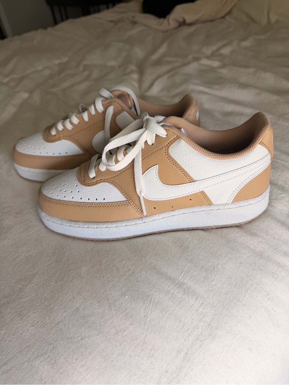 Nike Low-Top Sneakers in White & Tan Beige